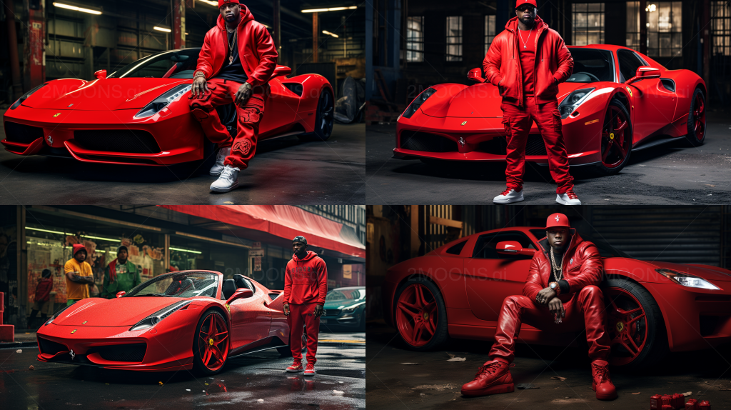 Free Photo Prompt | 50 Cent in a Red Ferrari 