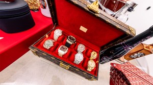 Ross’s prized watches include, clockwise from top left: a Patek Philippe diamond- pavé Nautilus, a diamond-encrusted Hublot Big Bang that was a gift from Dr. Dre, a diamond Rolex “Presidential” Day- Date, a yellow-gold Rolex “Presidential” Day-Date, a white-gold Rolex “Presidential” Day-Date with mint-green dial, a Cartier Santos de Cartier Skeleton with baguette diamonds, an Audemars Piguet Royal Oak with diamonds, a yellow-gold Rolex Sky-Dweller. 