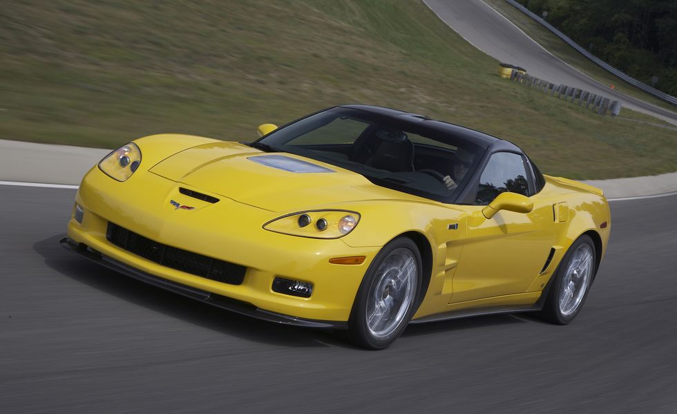 Land vehicle, Vehicle, Car, Sports car, Yellow, Performance car, Motor vehicle, Automotive design, Hood, Chevrolet corvette c6 zr1, 