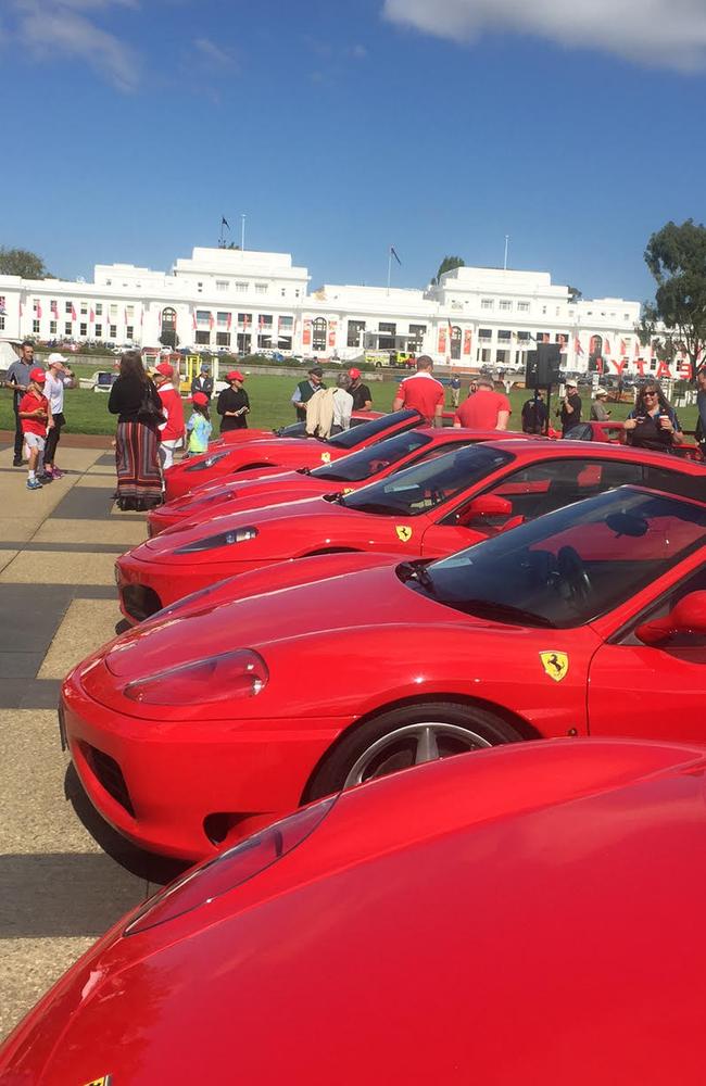 A sea of red: Ferrari-en-masse in Canberra for the Auto Italia car show Pic: Melissa Hoyer